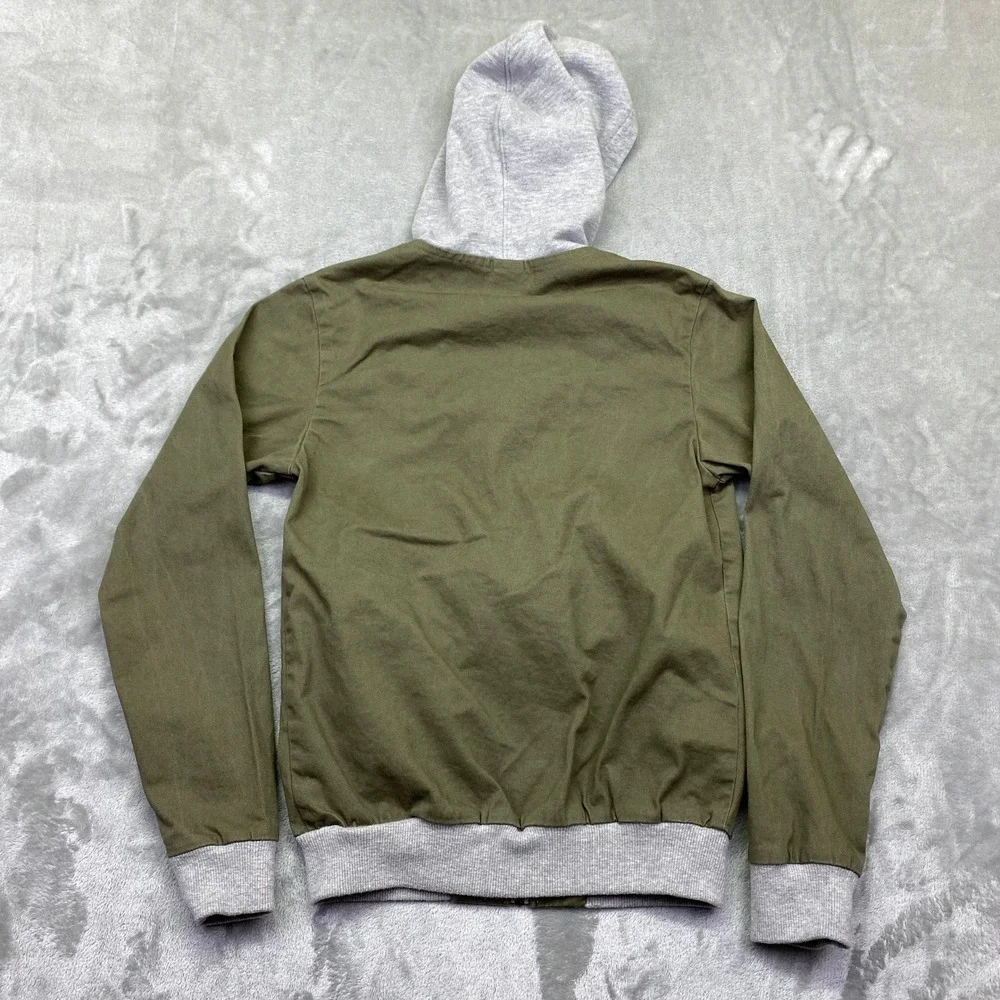 Balera Olive Green Zip Up Hooded Bomber Jacket With Gray Ribbed Cuffs and Hood M